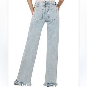 Alice + Olivia Jeans HR vintage acid washed fringed Fringe Hem flare cowgirl